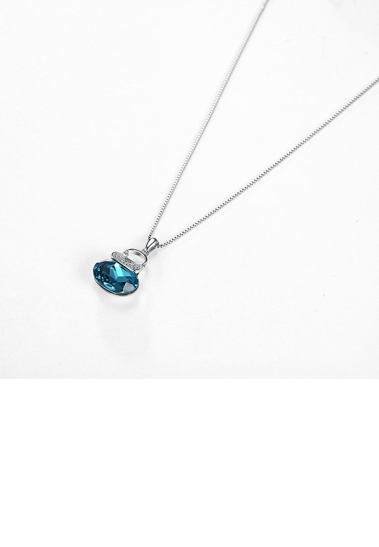 925 Sterling Silver Creative Fashion Tote Pendant with Blue Austrian Element Crystal and Necklace