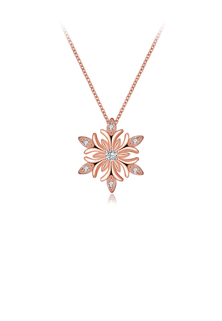 Elegant and Fashion Plated Rose Gold Snowflake Pendant with Cubic Zircon and Necklace
