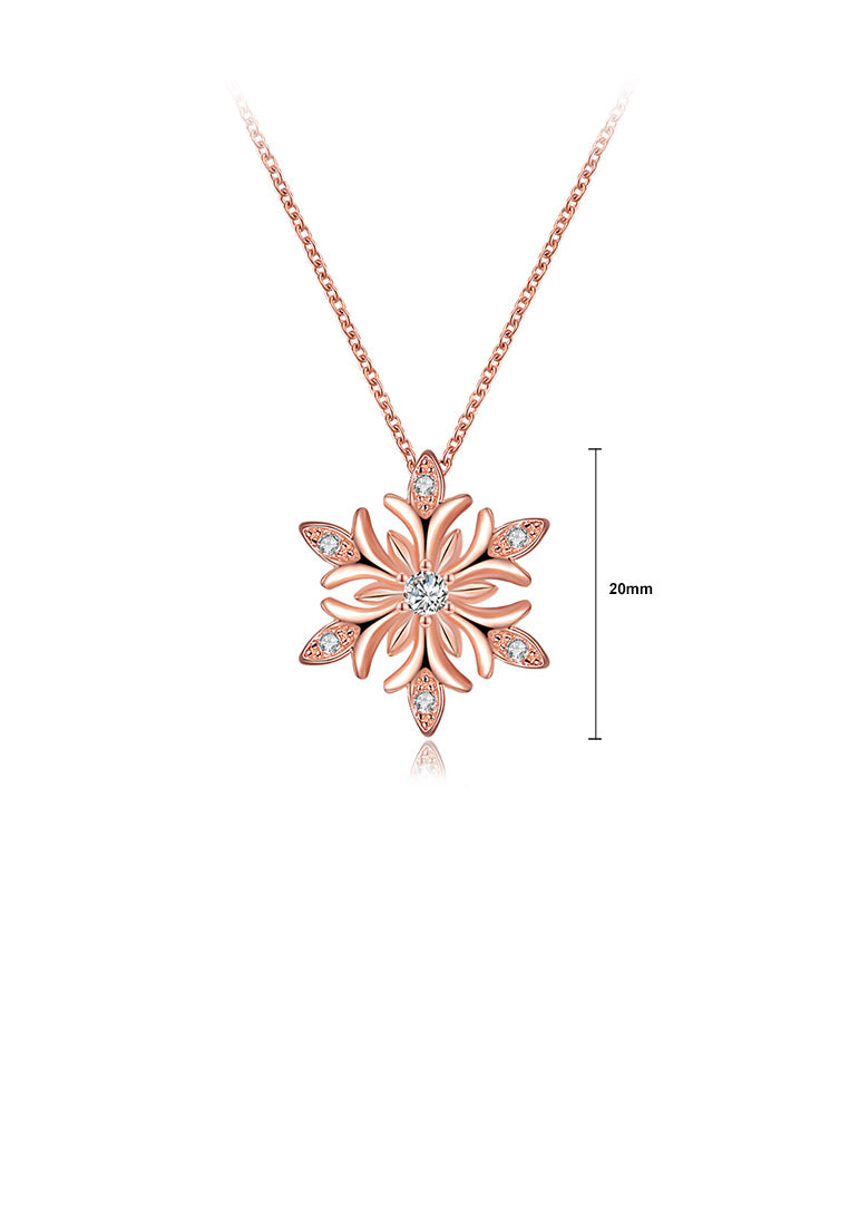 Elegant and Fashion Plated Rose Gold Snowflake Pendant with Cubic Zircon and Necklace