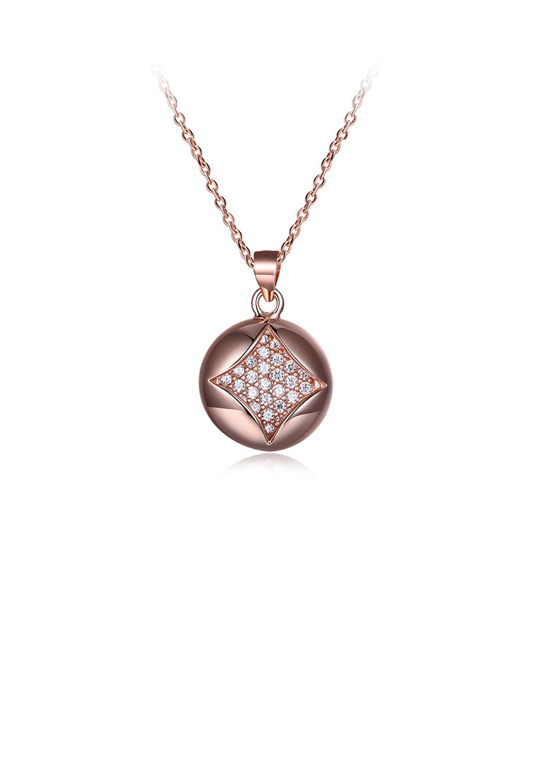 925 Sterling Silver Plated Rose Gold Simple Geometric Round Pendant with Cubic Zircon and Necklace