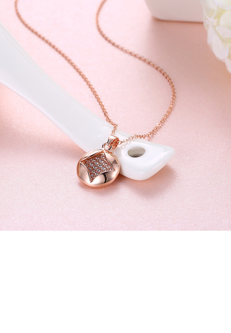925 Sterling Silver Plated Rose Gold Simple Geometric Round Pendant with Cubic Zircon and Necklace