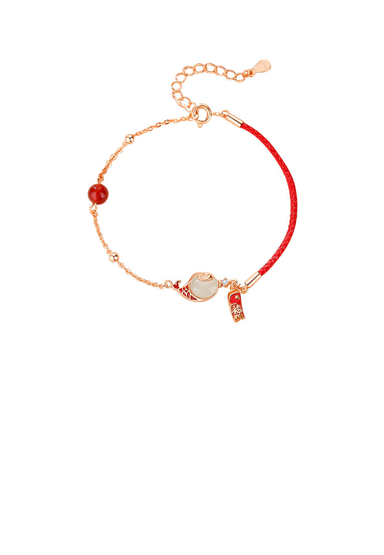 925 Sterling Silver Plated Rose Gold Vintage Creative Enamel Koi Stitching Bracelet with Cubic Zirconia - Luxurious Look
