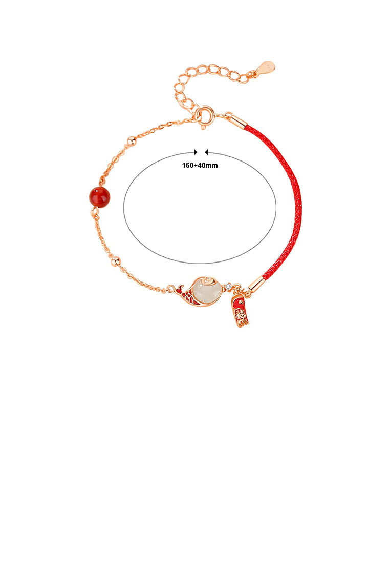 925 Sterling Silver Plated Rose Gold Vintage Creative Enamel Koi Stitching Bracelet with Cubic Zirconia - Luxurious Look