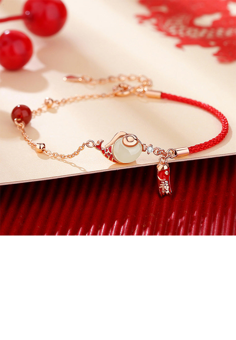 925 Sterling Silver Plated Rose Gold Vintage Creative Enamel Koi Stitching Bracelet with Cubic Zirconia - Luxurious Look