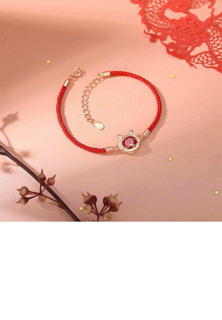 925 Sterling Silver Plated Rose Gold Fashion Cute Dragon Bracelet with Cubic Zirconia - Luxurious Look