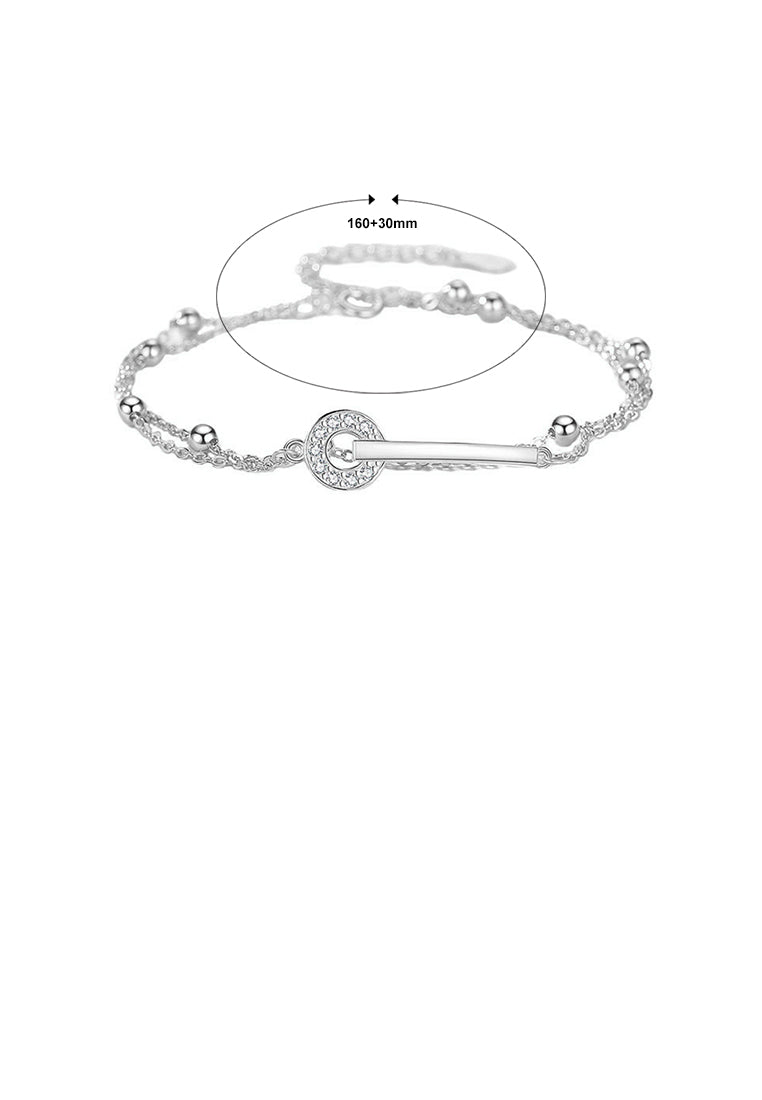 925 Sterling Silver Simple and Fashion Line Circle Geometric Double Layer Bracelet with Cubic Zirconia - Luxurious Look