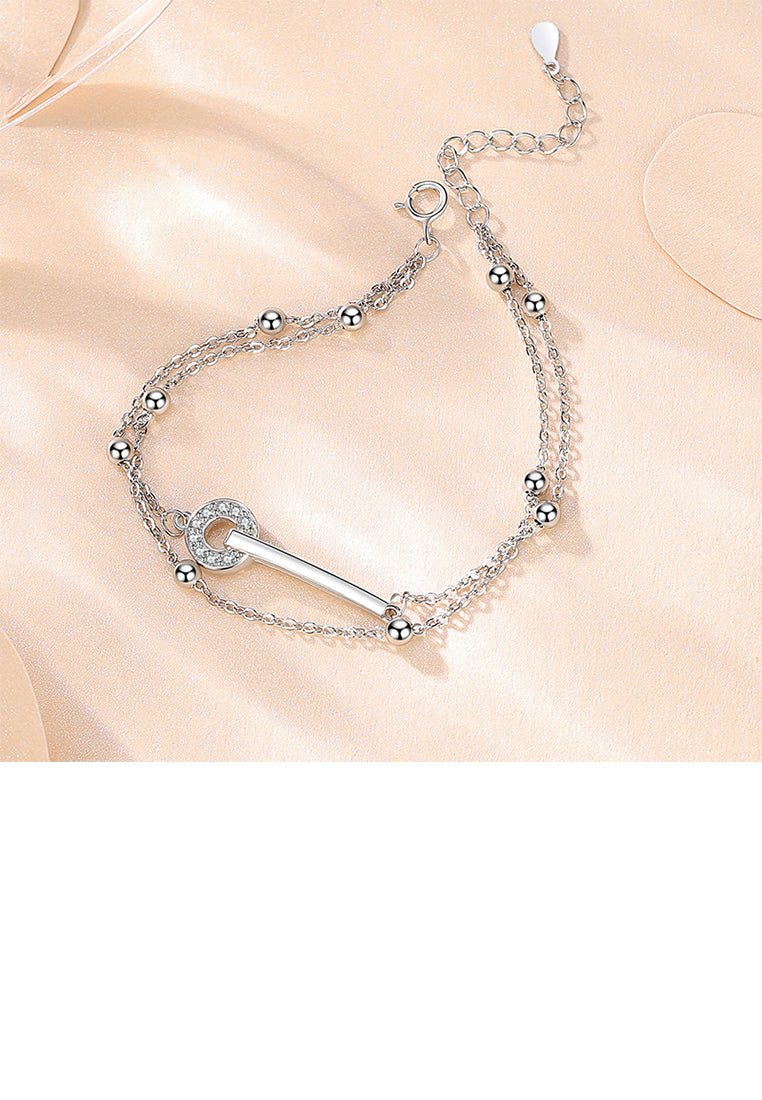 925 Sterling Silver Simple and Fashion Line Circle Geometric Double Layer Bracelet with Cubic Zirconia - Luxurious Look