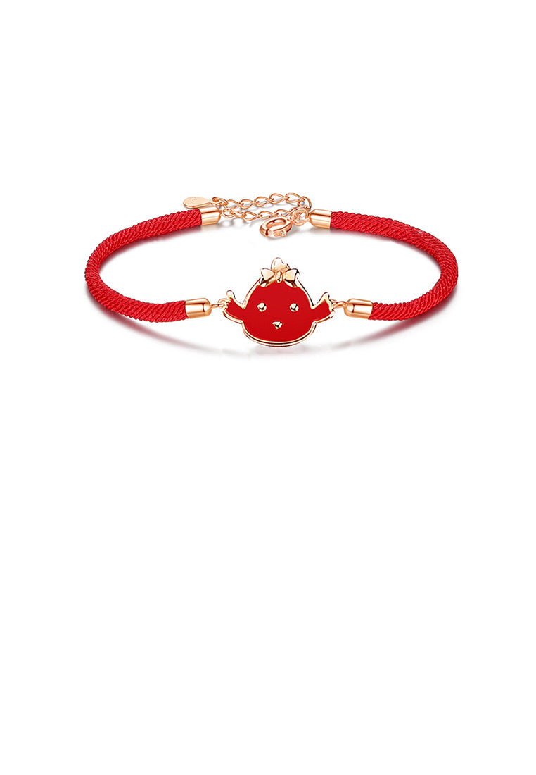 925 Sterling Silver Plated Rose Gold Simple and Cute Enamel Twelve Zodiac Cock Bracelet
