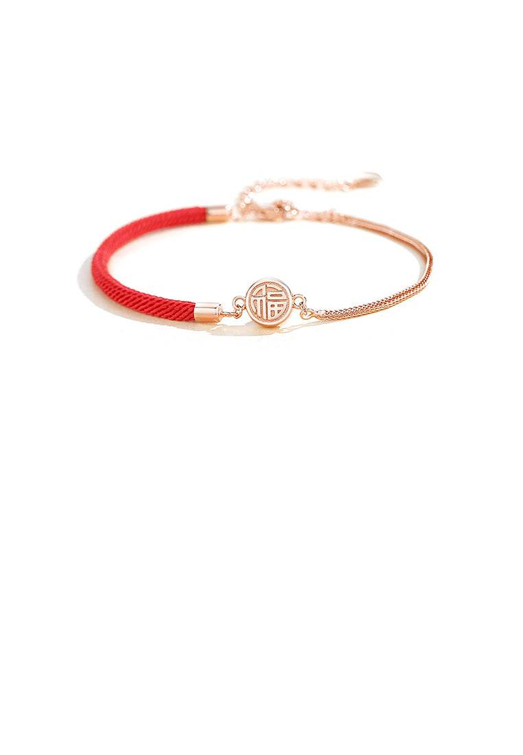 925 Sterling Silver Plated Rose Gold Fashion Simple Geometric Round Bracelet with Blessing Characters