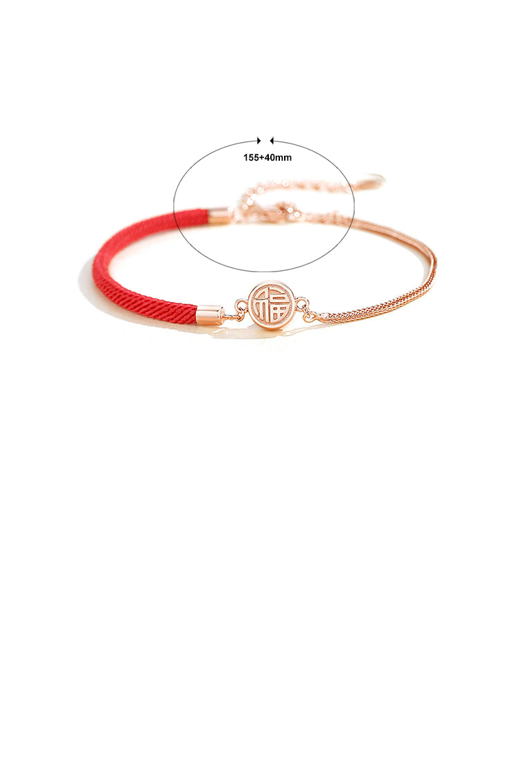 925 Sterling Silver Plated Rose Gold Fashion Simple Geometric Round Bracelet with Blessing Characters