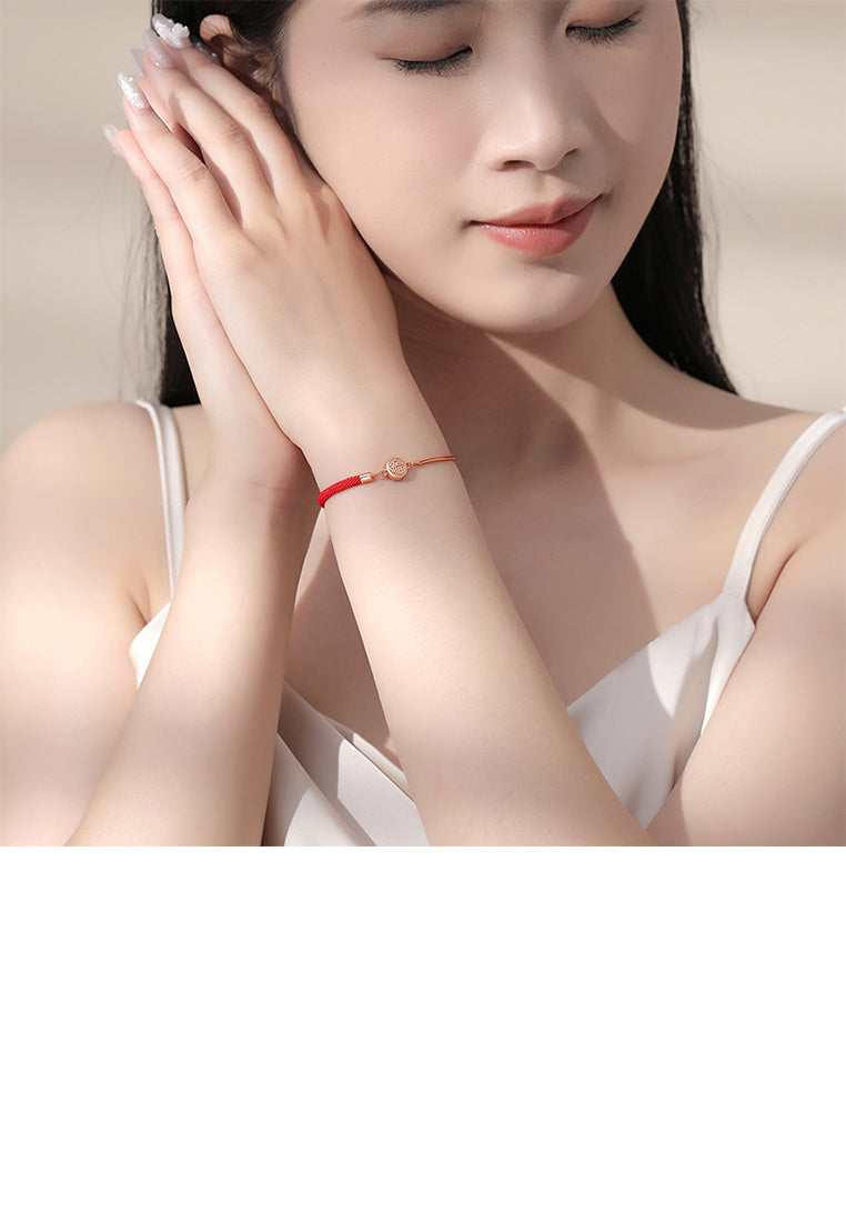 925 Sterling Silver Plated Rose Gold Fashion Simple Geometric Round Bracelet with Blessing Characters