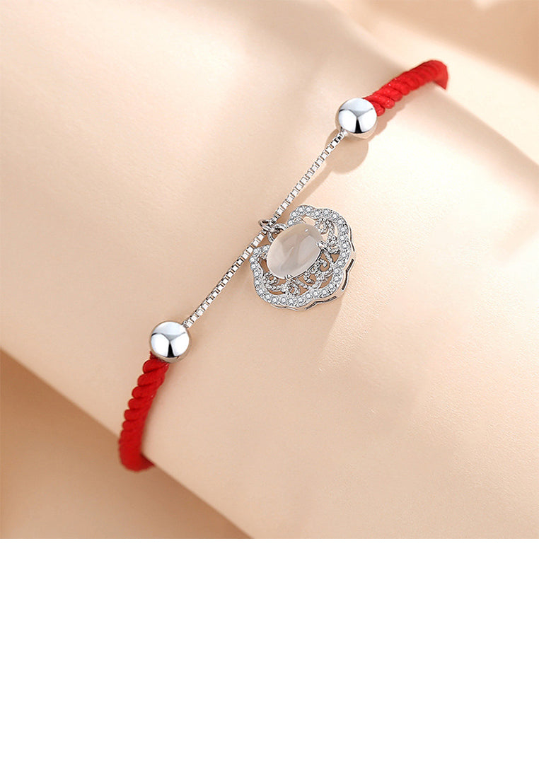 925 Sterling Silver Fashion Vintage Hollow Safety Lock Imitation Cats Eye Stitching Bracelet with Cubic Zirconia - Luxurious Look