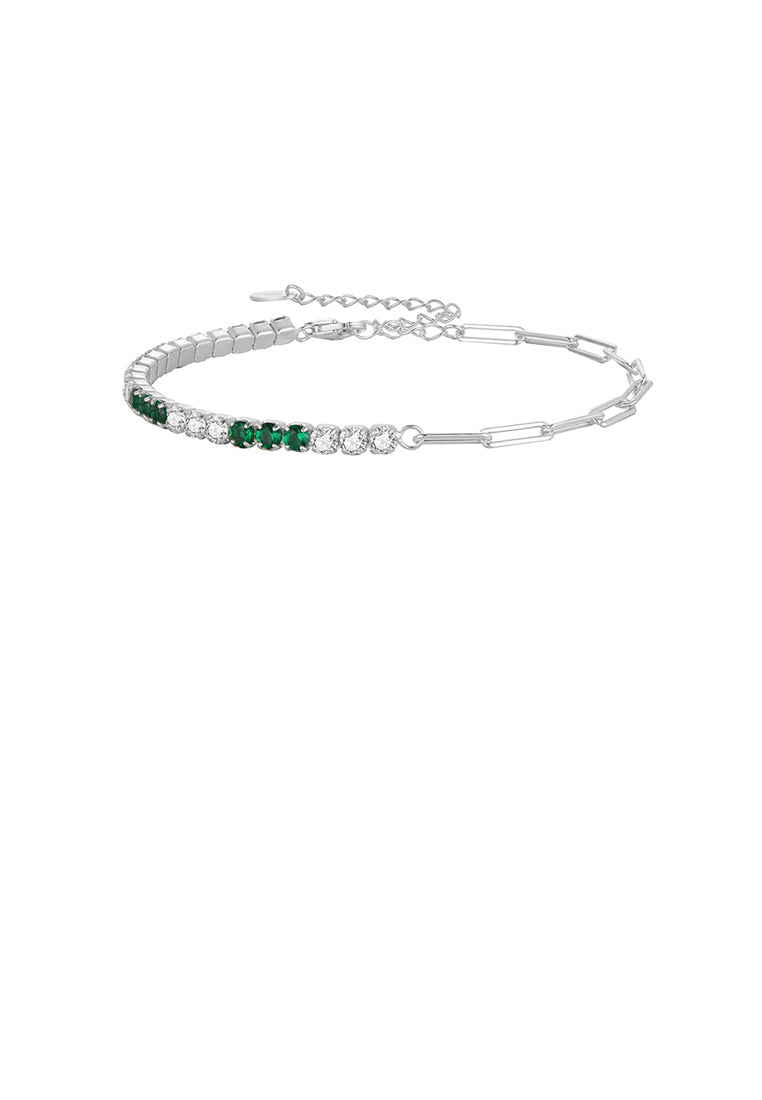 925 Sterling Silver Simple and Fashion Geometric Chain Spliced Cubic Zirconia Bracelet - Luxurious Look