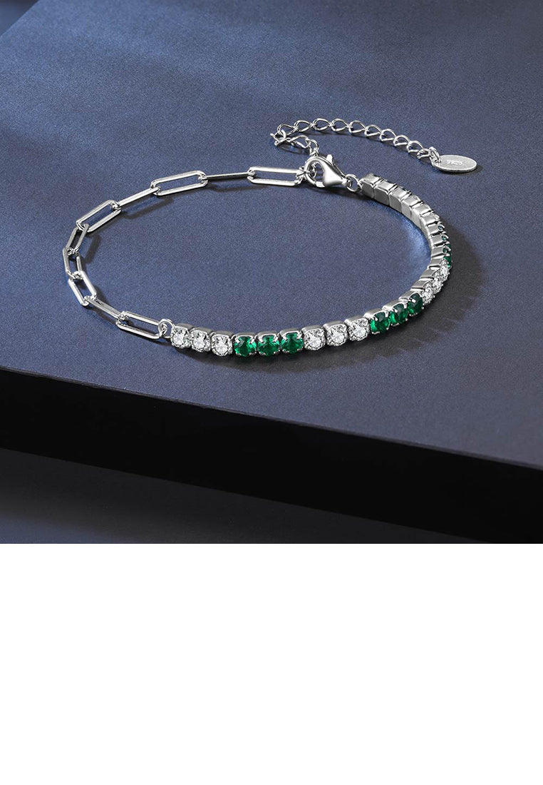 925 Sterling Silver Simple and Fashion Geometric Chain Spliced Cubic Zirconia Bracelet - Luxurious Look