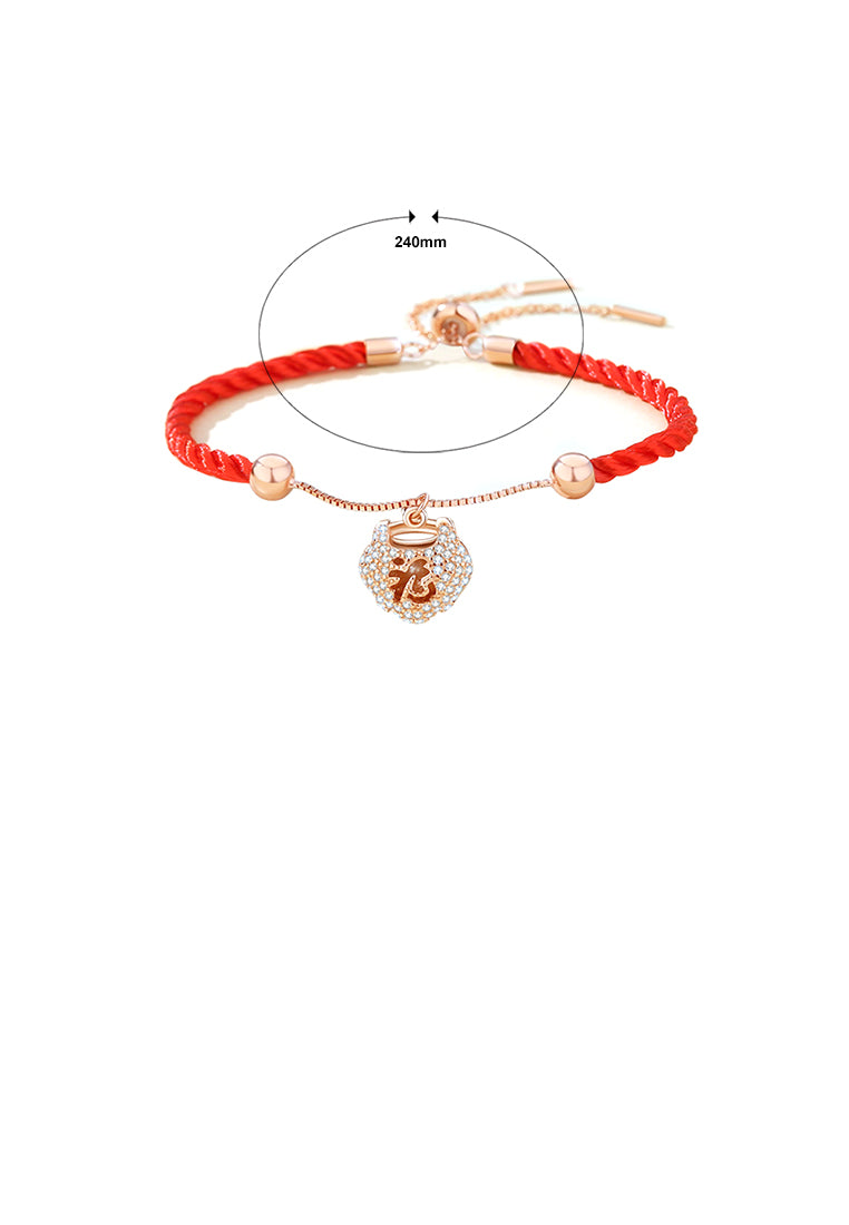 925 Sterling Silver Plated Rose Gold Fashion Vintage Fortune Word Ruyi Lock Stitching Bracelet with Cubic Zirconia - Luxurious Look