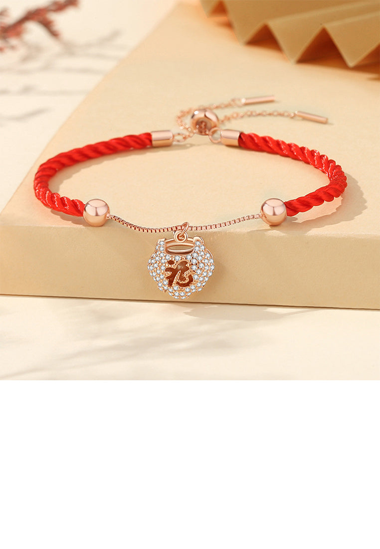 925 Sterling Silver Plated Rose Gold Fashion Vintage Fortune Word Ruyi Lock Stitching Bracelet with Cubic Zirconia - Luxurious Look
