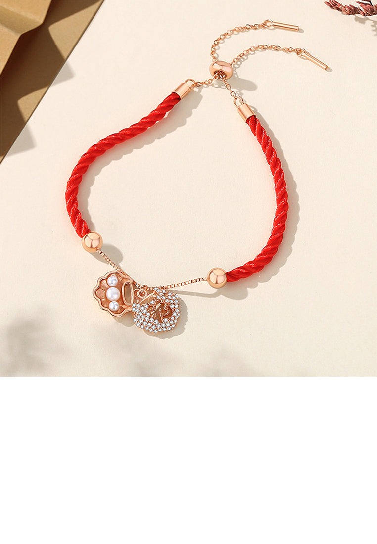 925 Sterling Silver Plated Rose Gold Fashion Vintage Fortune Word Ruyi Lock Stitching Bracelet with Cubic Zirconia - Luxurious Look