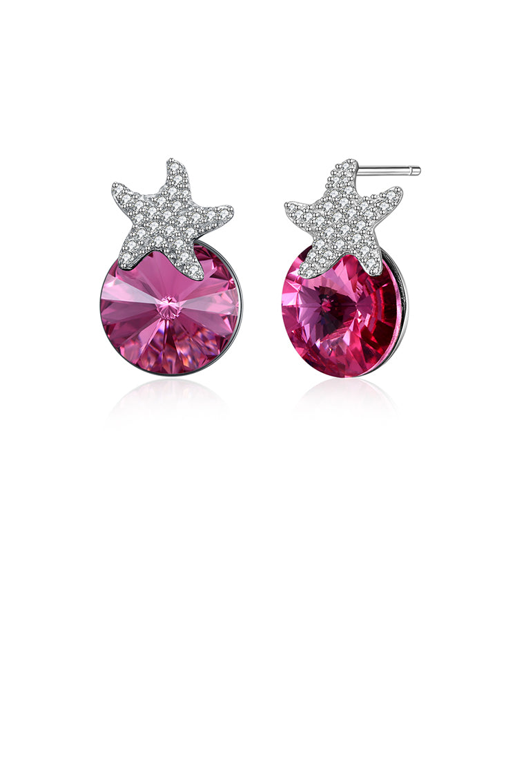 925 Sterling Silver Fashion Star Pink Austrian Element Crystal Stud Earrings - Vibrant Color
