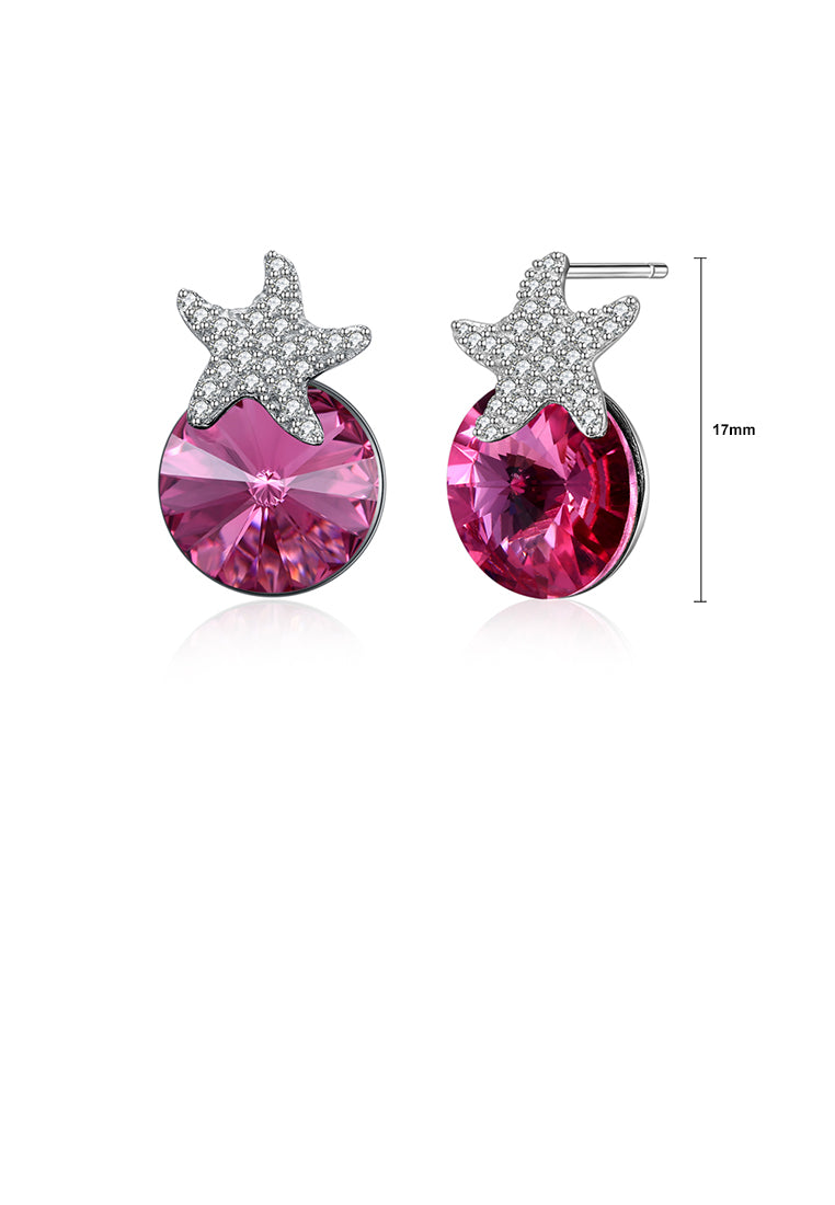925 Sterling Silver Fashion Star Pink Austrian Element Crystal Stud Earrings - Vibrant Color