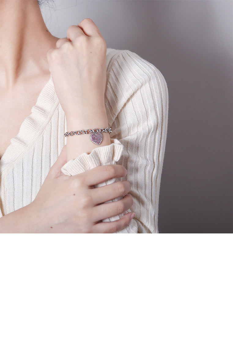 Fashion Simple Heart Chain Bracelet with Purple Cubic Zirconia - Luxurious Look