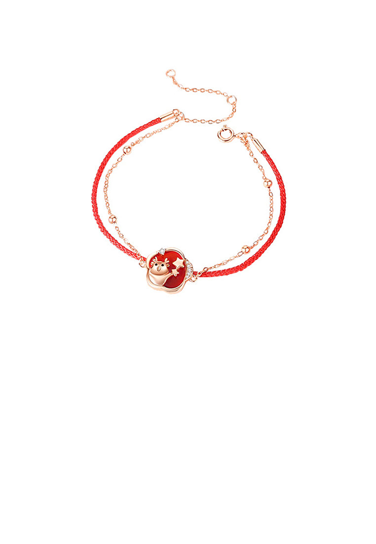 925 Sterling Silver Plated Rose Gold Fashion Creative Dragon Star Flower Imitation Agate Double Layer Bracelet with Cubic Zirconia - Luxurious Look