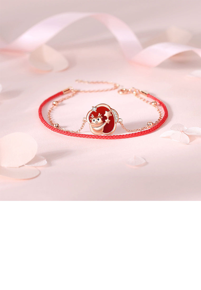 925 Sterling Silver Plated Rose Gold Fashion Creative Dragon Star Flower Imitation Agate Double Layer Bracelet with Cubic Zirconia - Luxurious Look