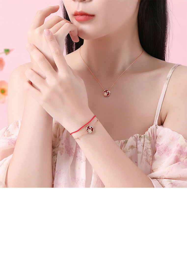 925 Sterling Silver Plated Rose Gold Fashion Creative Dragon Star Flower Imitation Agate Double Layer Bracelet with Cubic Zirconia - Luxurious Look