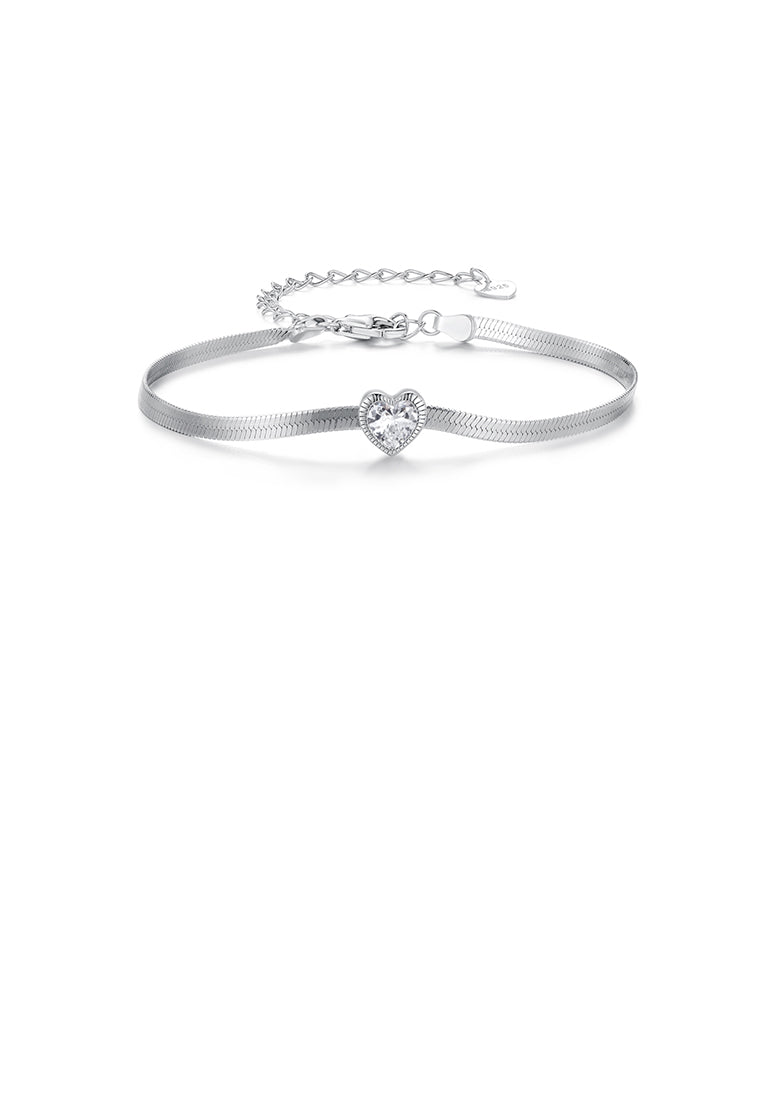 925 Sterling Silver Simple Fashion Heart Shape Bracelet with Cubic Zirconia - Luxurious Look