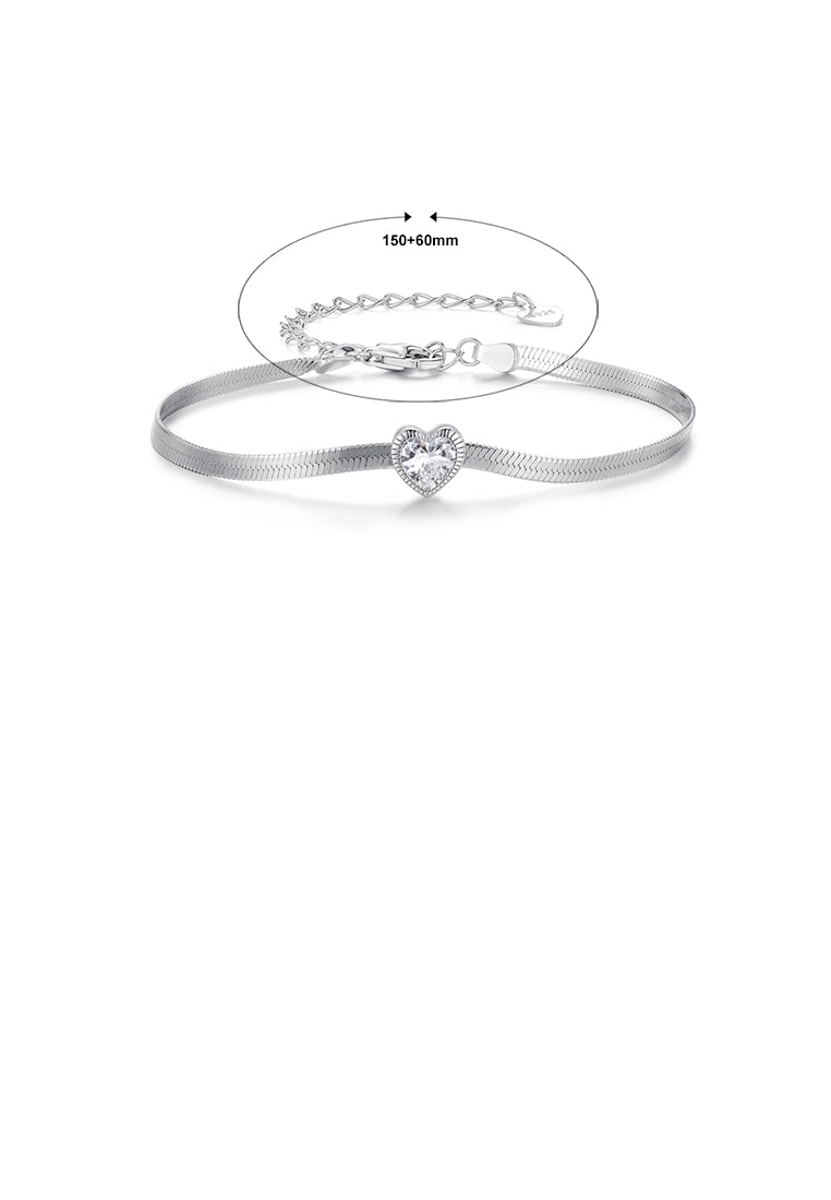 925 Sterling Silver Simple Fashion Heart Shape Bracelet with Cubic Zirconia - Luxurious Look