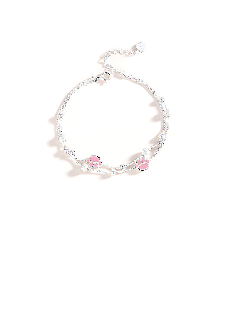 925 Sterling Silver Simple and Cute Enamel Cat Claw Bead Double Layer Bracelet