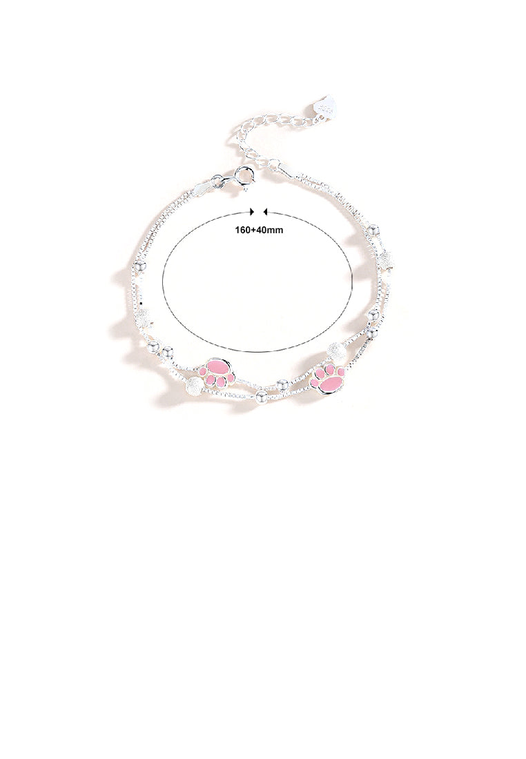 925 Sterling Silver Simple and Cute Enamel Cat Claw Bead Double Layer Bracelet