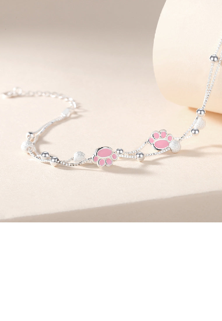 925 Sterling Silver Simple and Cute Enamel Cat Claw Bead Double Layer Bracelet