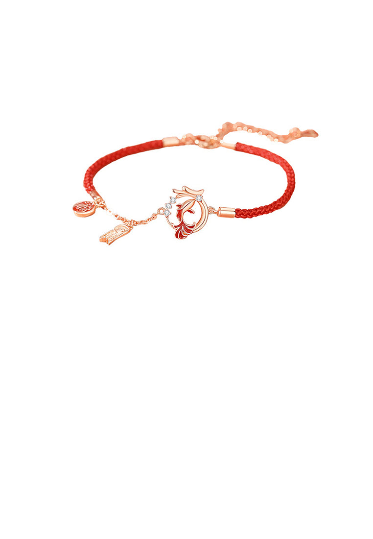 925 Sterling Silver Plated Rose Gold Fashion Creative Enamel Koi Zodiac Dragon Bracelet with Cubic Zirconia - Luxurious Look