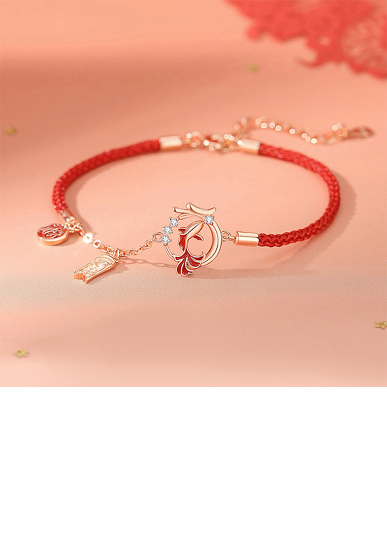 925 Sterling Silver Plated Rose Gold Fashion Creative Enamel Koi Zodiac Dragon Bracelet with Cubic Zirconia - Luxurious Look