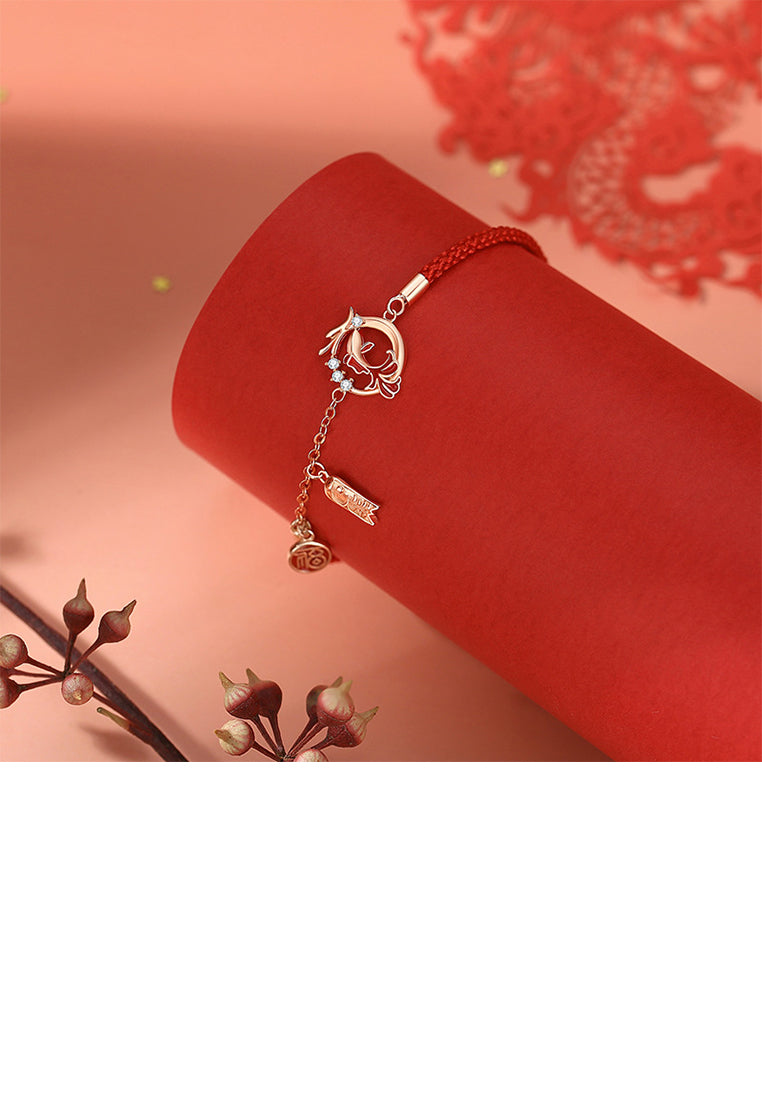 925 Sterling Silver Plated Rose Gold Fashion Creative Enamel Koi Zodiac Dragon Bracelet with Cubic Zirconia - Luxurious Look