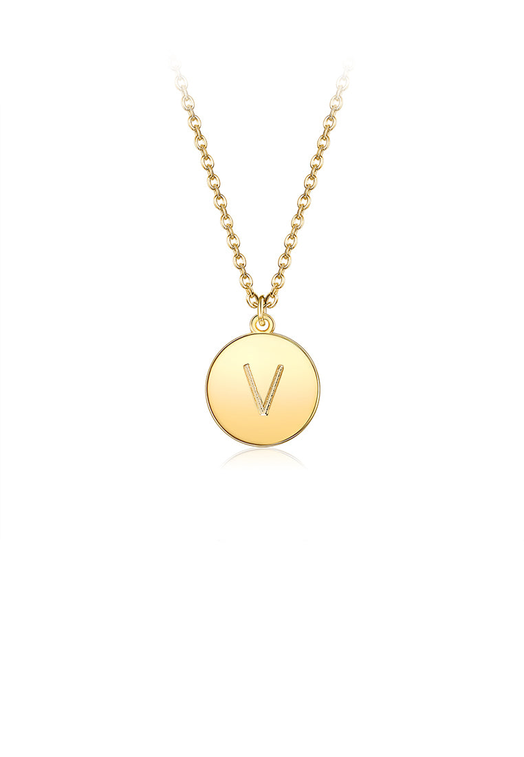 Fashion and Simple Plated Gold Letter V Round Pendant with Necklace