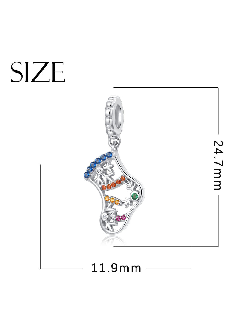 Christmas Socks Pendant with Red Austrian Element Crystal and Necklace - Vibrant Color