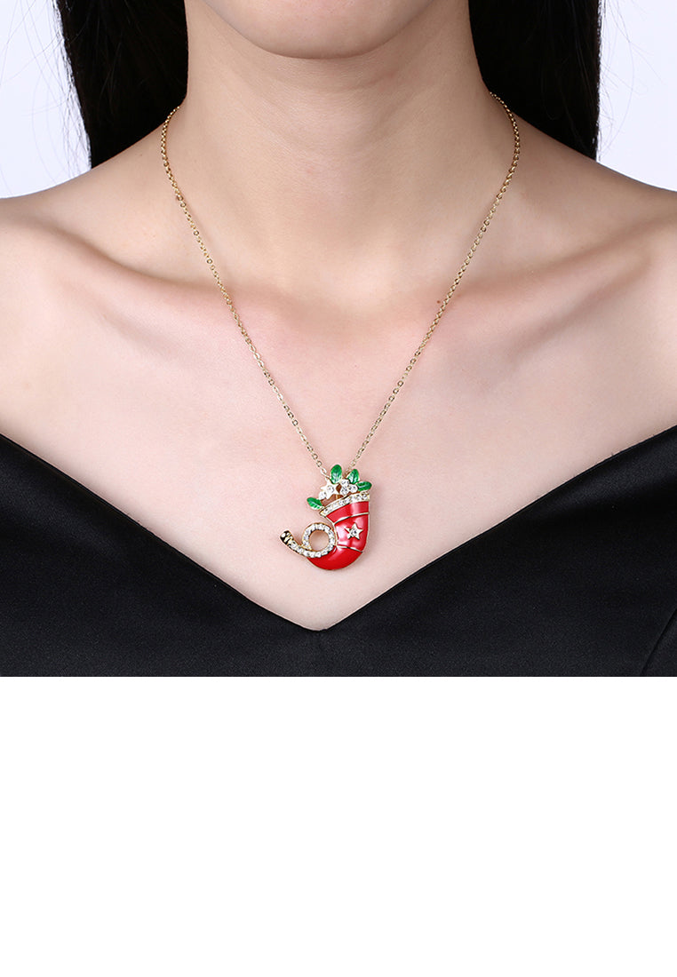 Christmas Hat Pendant with Austrian Element Crystal and Necklace