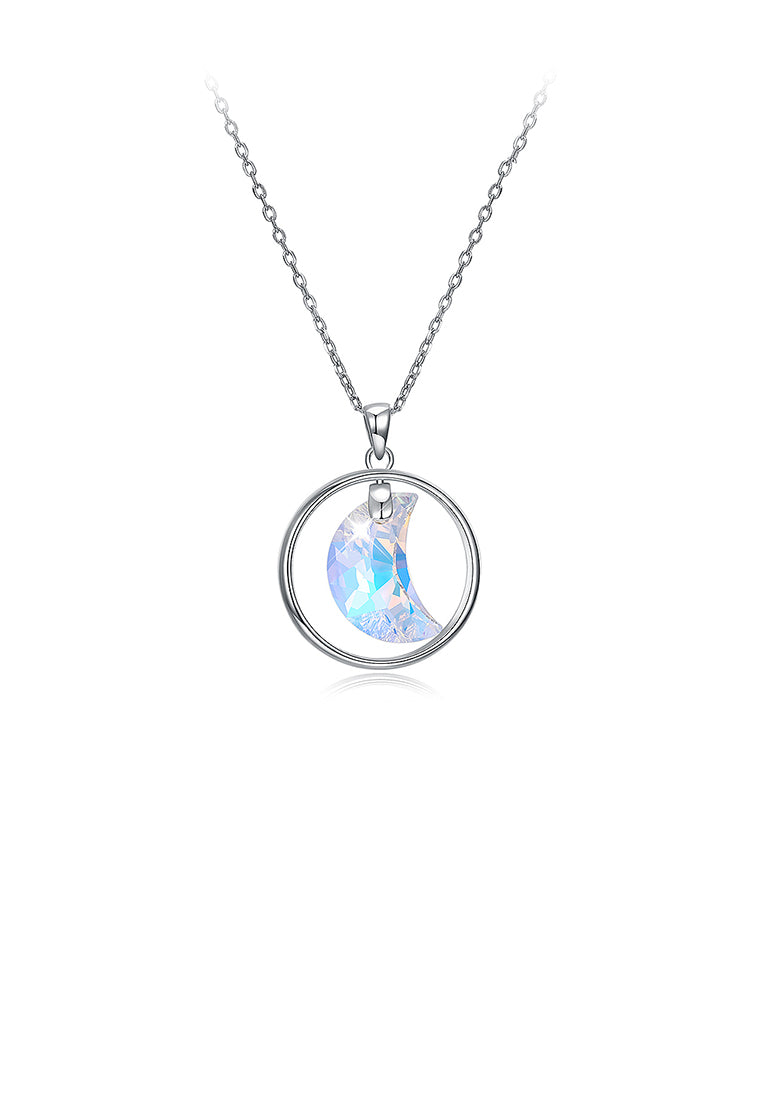 925 Sterling Silver Moon Pendant with Austrian Element Crystal and Necklace