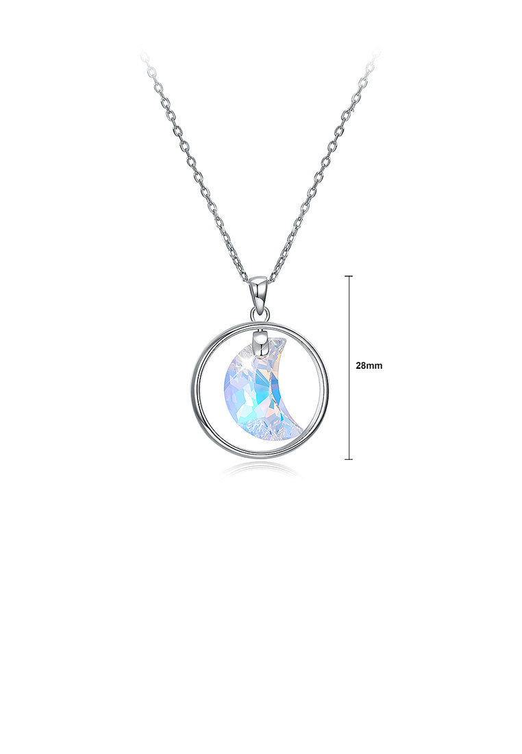 925 Sterling Silver Moon Pendant with Austrian Element Crystal and Necklace
