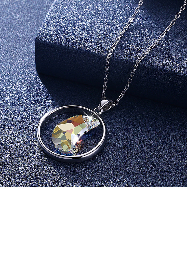925 Sterling Silver Moon Pendant with Austrian Element Crystal and Necklace