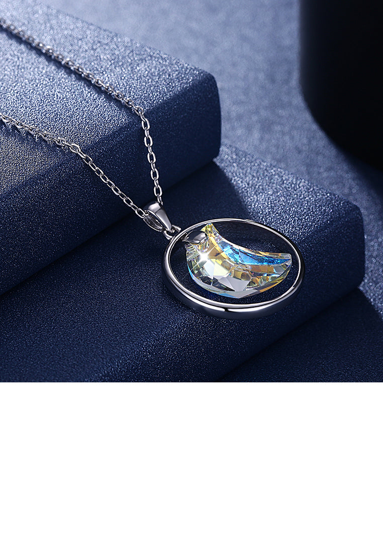 925 Sterling Silver Moon Pendant with Austrian Element Crystal and Necklace