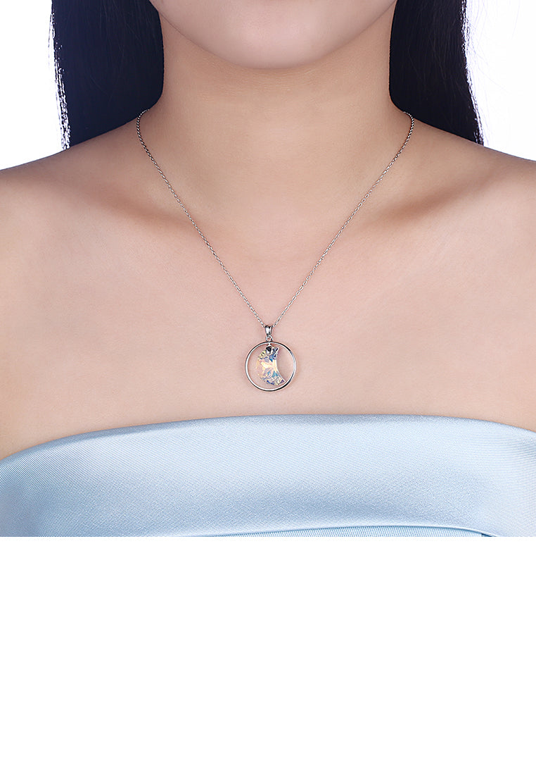 925 Sterling Silver Moon Pendant with Austrian Element Crystal and Necklace