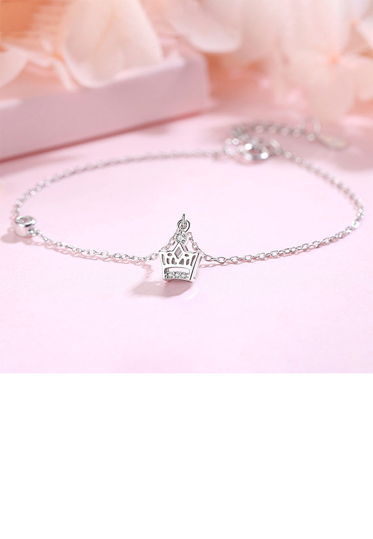 925 Sterling Silver Simple Fashion Crown Bracelet with Cubic Zirconia - Luxurious Look