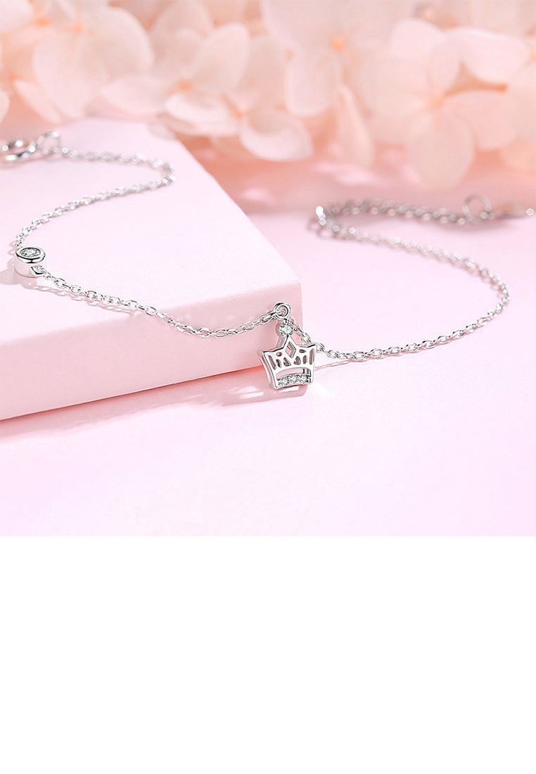 925 Sterling Silver Simple Fashion Crown Bracelet with Cubic Zirconia - Luxurious Look