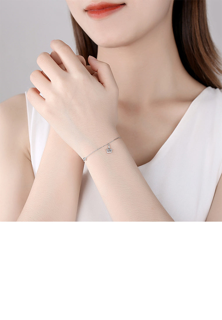 925 Sterling Silver Simple Fashion Crown Bracelet with Cubic Zirconia - Luxurious Look