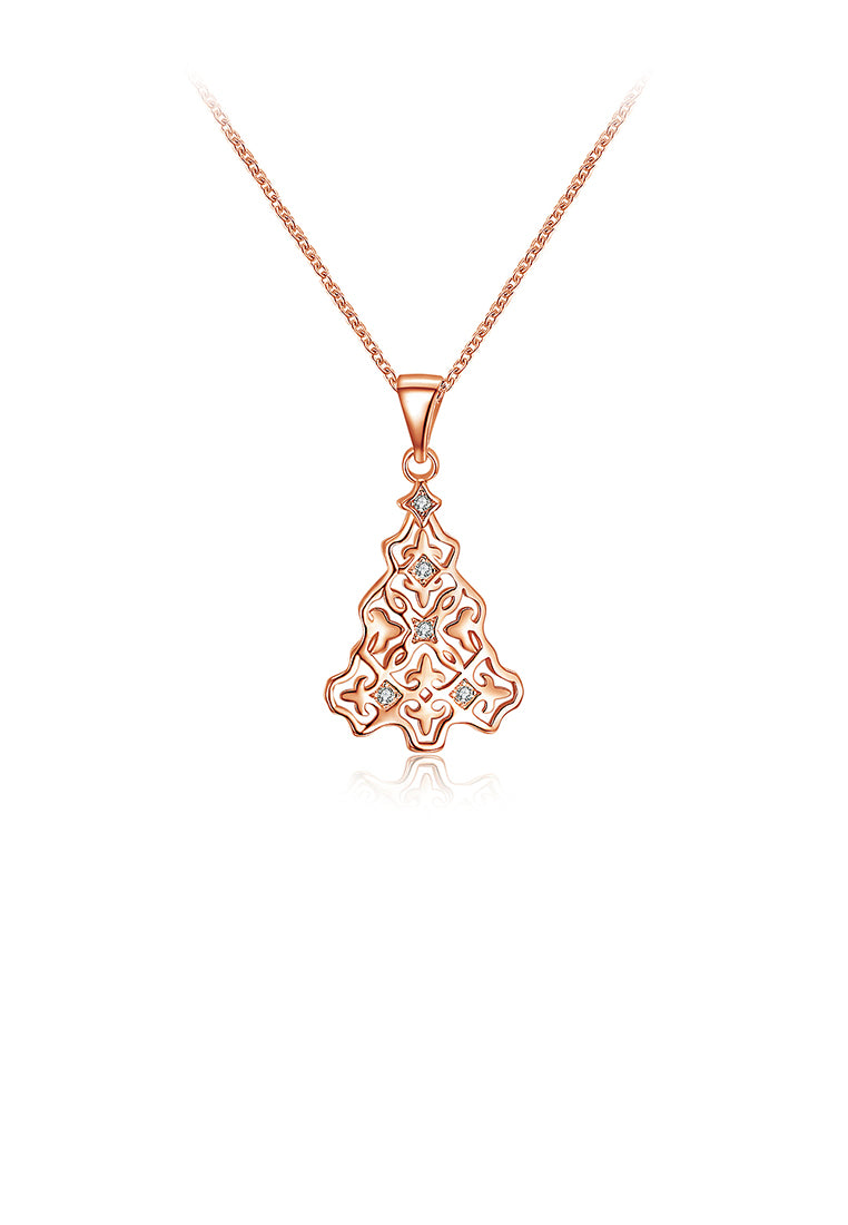 Fashion Rose Gold Christmas Tree Pendant with White Austrian Element Crystal and Necklace