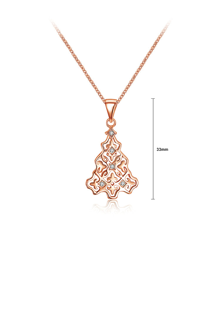 Fashion Rose Gold Christmas Tree Pendant with White Austrian Element Crystal and Necklace