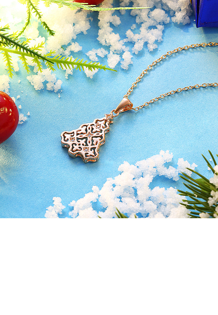 Fashion Rose Gold Christmas Tree Pendant with White Austrian Element Crystal and Necklace