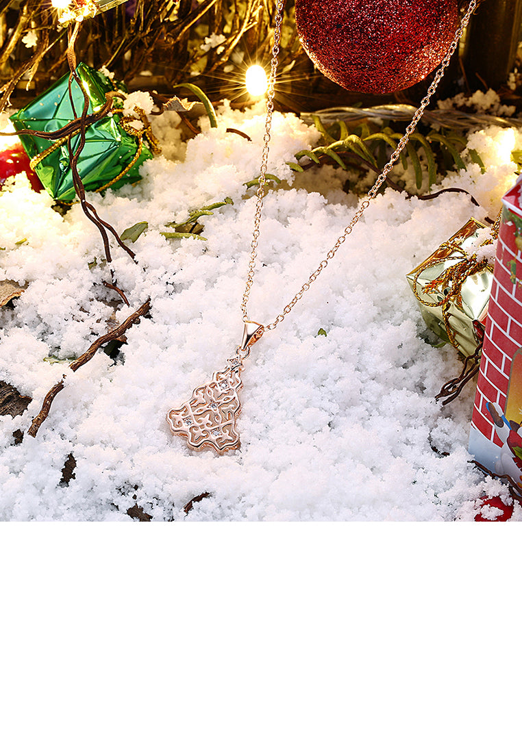 Fashion Rose Gold Christmas Tree Pendant with White Austrian Element Crystal and Necklace